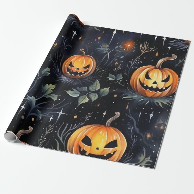 Papier Cadeau Citrouille Halloween aquarelle (Déroulé)