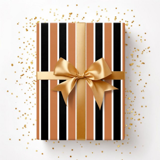 Papier Cadeau Citrouille Halloween rayures noires (Halloween Orange Black Stripes Wrapping Paper)
