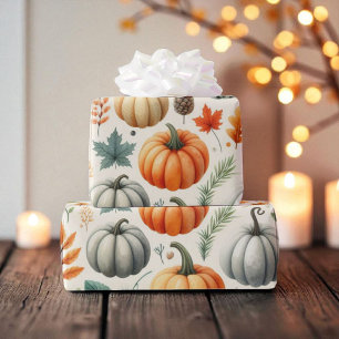 Papier Cadeau Citrouille Mignonne Aquarelle Automne & Action de