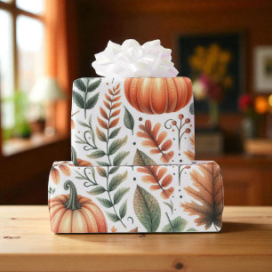 Papier Cadeau Citrouille Mignonne Aquarelle Automne & Action de