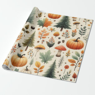 Papier Cadeau Citrouille Mignonne Aquarelle Automne & Action de