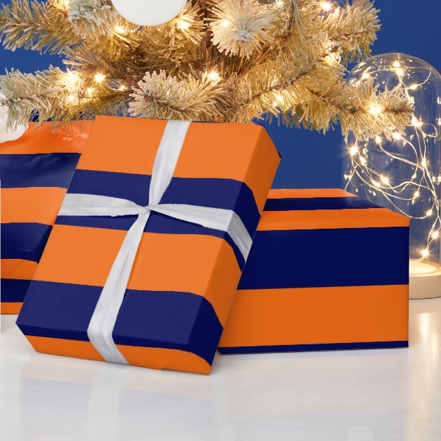 Papier Cadeau Citrouille Orange, Navy Blue XL Stripes Motif V (Vacances)