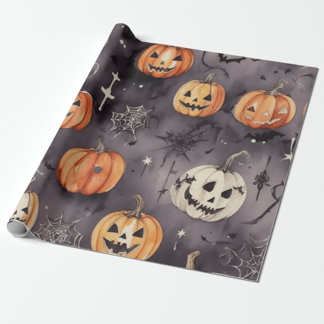 Papier Cadeau Citrouille Patch Delight : Halloween motif éffraya (Déroulé)