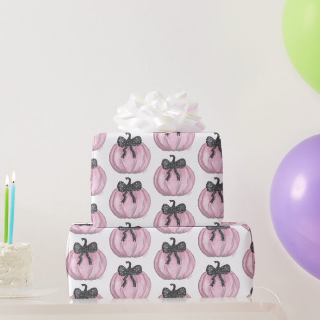Papier Cadeau Citrouille rose avec arc noir (Cadeaux de fête)
