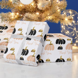 Papier Cadeau Citrouille stylisée en noir, blanc rosé et or