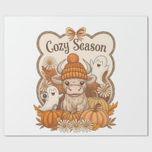 Papier Cadeau Citrouille-vache des Highlands Fantôme Halloween