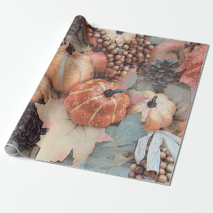 Papier Cadeau Citrouille Vintage Antique Orange Grey Fall Art