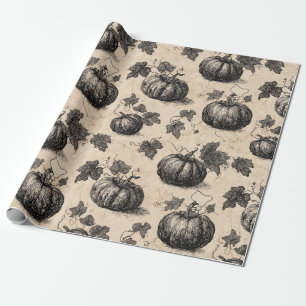 Papier Cadeau Citrouille vintage et Motif de gravure de vigne (2