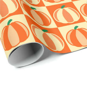 Papier Cadeau Citrouille vintage Orange Tartan Plaid Thanksgivin