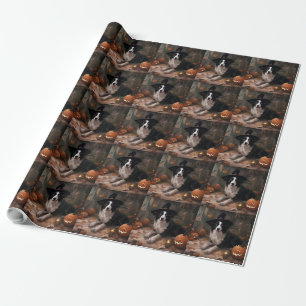 Papier Cadeau Citrouilles Border Collie Halloween Épouvantable