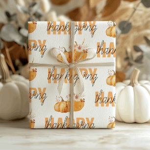 Papier Cadeau Citrouilles d'aquarelle et Bon thanksgiving orange
