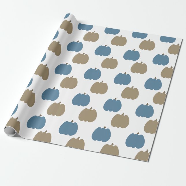 Papier Cadeau Citrouilles d'automne bleu beige (Déroulé)