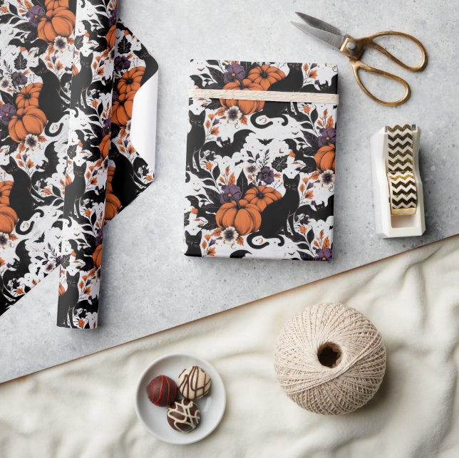 Papier Cadeau Citrouilles de chats noirs (Artisanat)