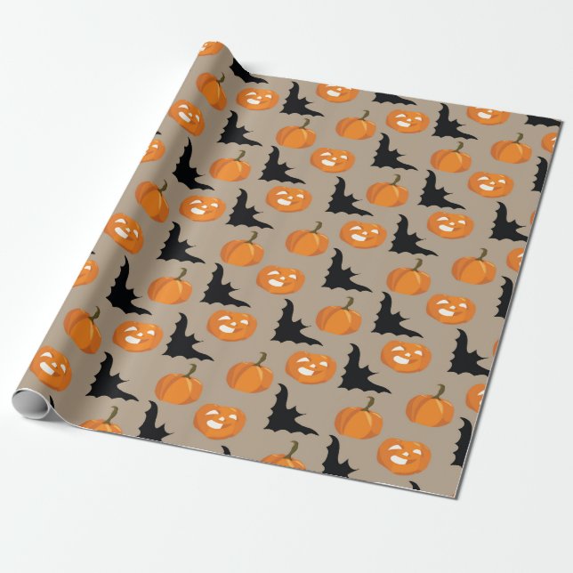 Papier Cadeau Citrouilles de Halloween et battes de vol (Déroulé)