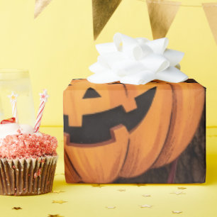 Papier Cadeau Citrouilles d'Halloween et feuilles d'automne enve