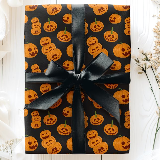 Papier Cadeau Citrouilles d'Halloween Motif de Jack O'Lantern dr (Créateur téléchargé)