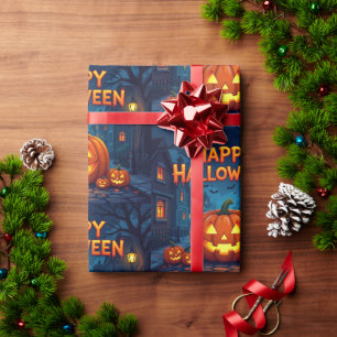 Papier Cadeau Citrouilles, fantômes et toiles d'araignée mignons