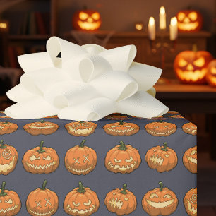 Papier Cadeau Citrouilles Halloween Pixel Art drôles de Jack O L