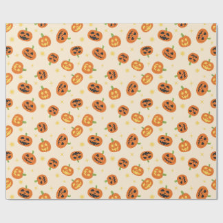 Papier Cadeau Citrouilles jetées sur fond crème doux