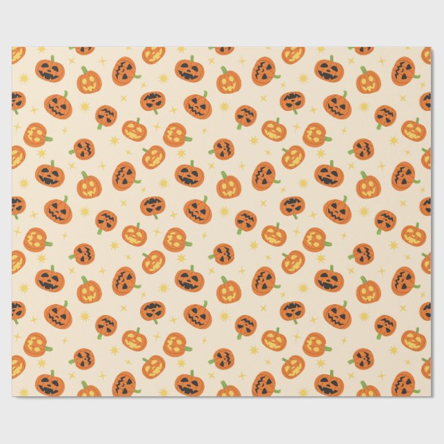 Papier Cadeau Citrouilles jetées sur fond crème doux (Plat)