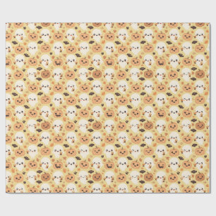 Papier Cadeau Citrouilles kawaii, Chauves-souris et Fantômes