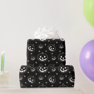 Papier Cadeau Citrouilles noires et blanches Black Halloween