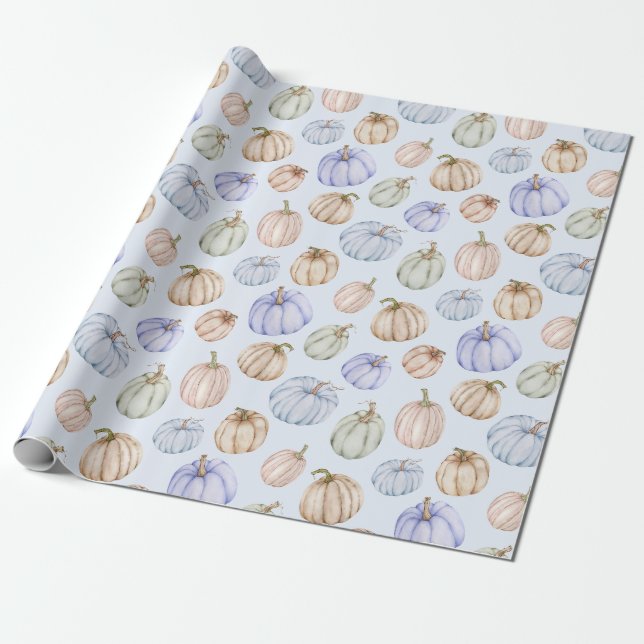 Papier Cadeau Citrouilles pastel en bleu (Déroulé)