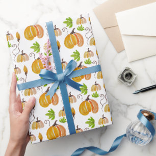 Papier Cadeau Citrouilles Peintes à la Main à l'Aquarelle Mignon