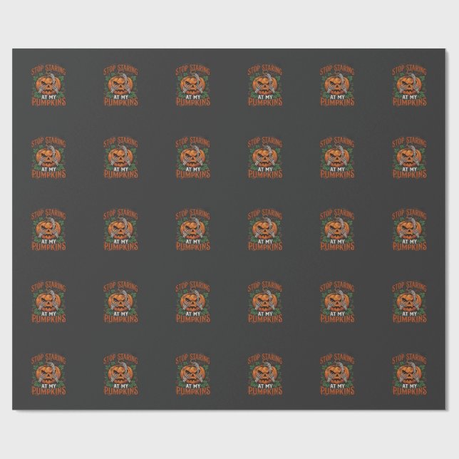 Papier Cadeau Citrouilles Regard Fixe Halloween Mains de Squelet (Plat)