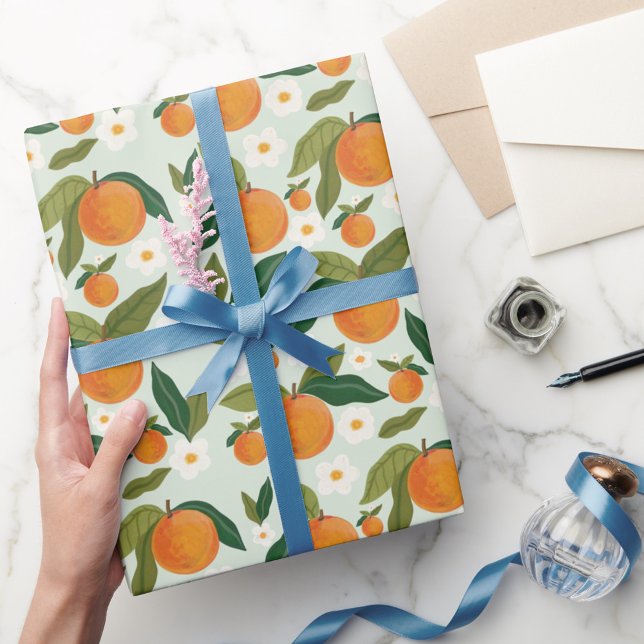 Papier Cadeau Citrus à fleurs orange Clementine (Créateur téléchargé)