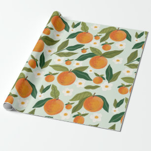 Papier Cadeau Citrus à fleurs orange Clementine