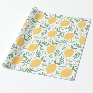 Papier Cadeau Citrus de citron jaune Motif de verdure estivale m