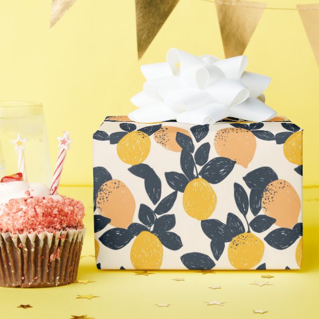 Papier Cadeau Citrus Lemon Oranges Abstrait Motif moderne (Fête d'anniversaire)