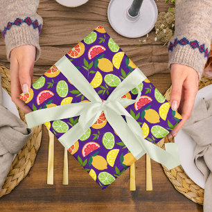 Papier Cadeau Citrus violet Citron orange Motif Tangérine