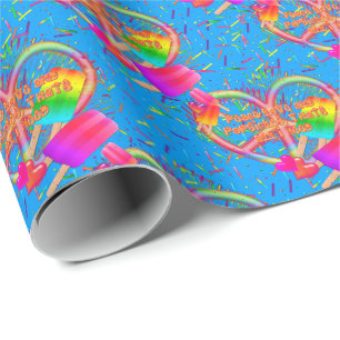 Papier Cadeau CKC-Peace, Love and Popsicle's, Blue-Gift Wrapping