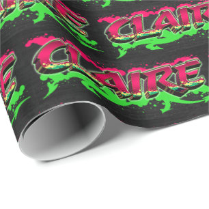 Papier Cadeau Claire prénom nom graffiti rouge vert