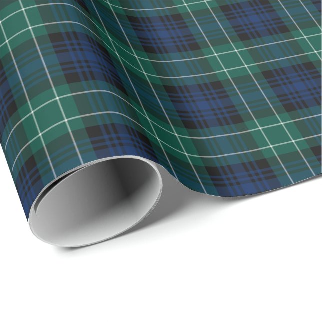 Papier Cadeau Clan Abercrombie Tartan Vert et bleu Plaid (Coin rond)