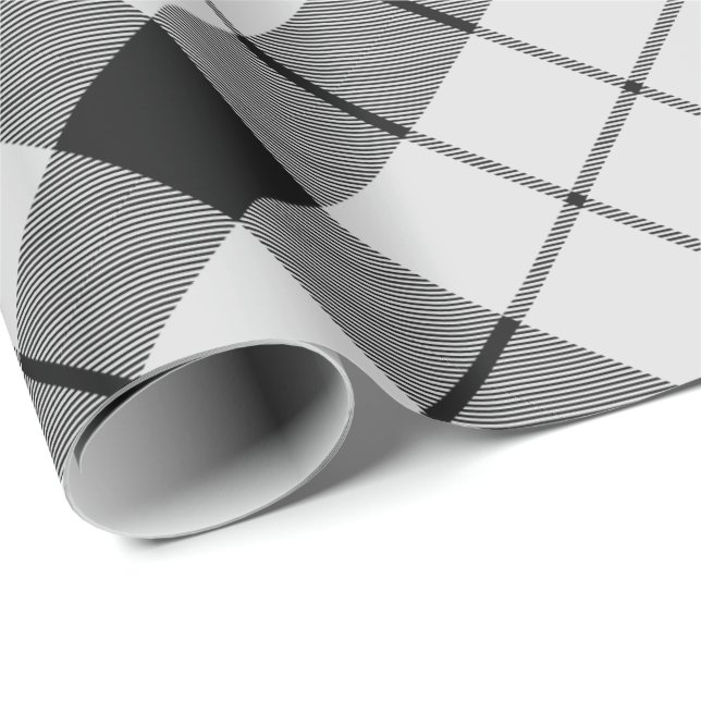 Papier Cadeau Clan MacFarlane Tartan noir et blanc (Coin rond)