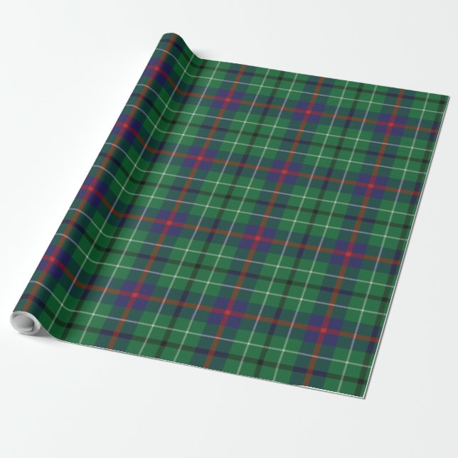 Papier Cadeau Clan Rustique Plaid Duncan Green Blue Tartan (Déroulé)