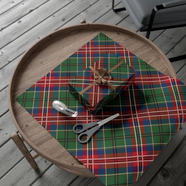 Papier Cadeau Clan rustique Pressé MacCulloch Rouge Vert Tartan (Tartan Clan MacCulloch Red Green Blue Check Plaid Wrapping Paper)