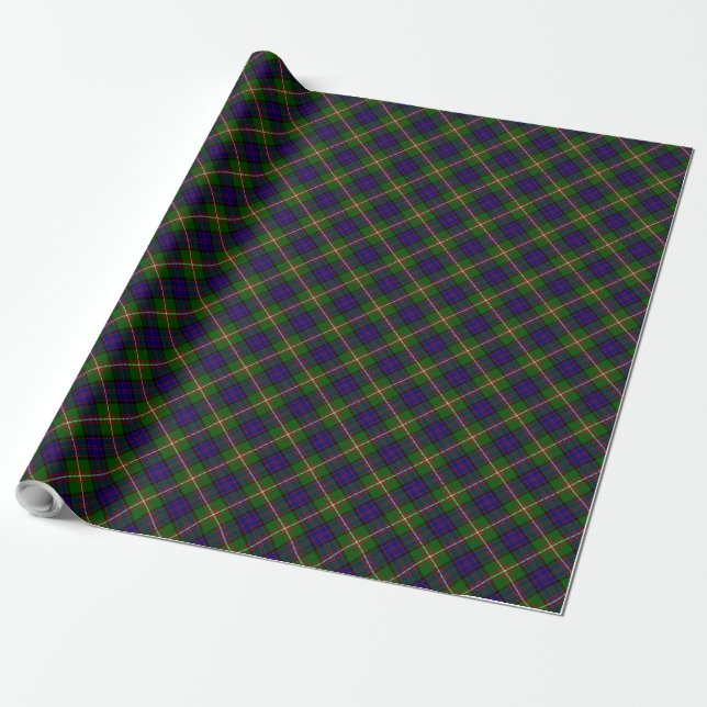 Papier Cadeau Clanranald tartan bleu vert plaid (Déroulé)