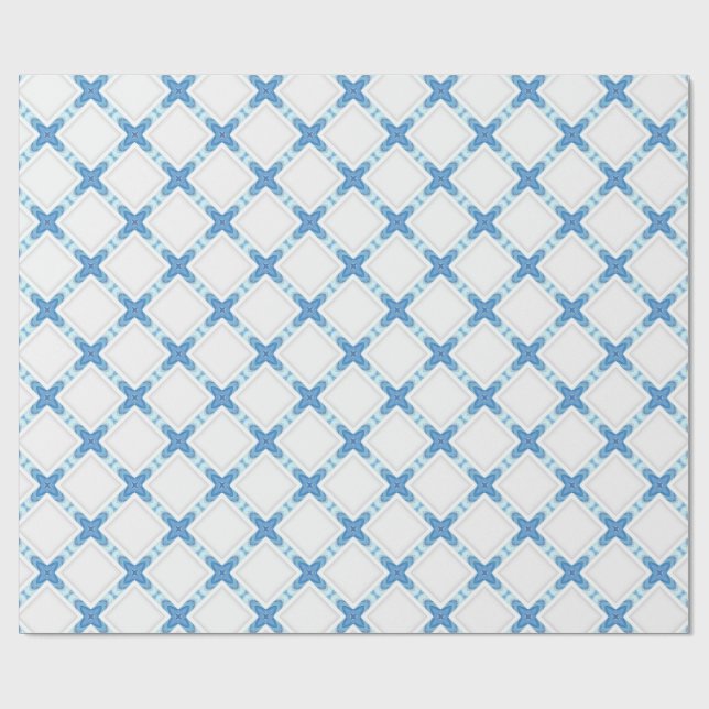 Papier Cadeau Classé blanc bleu treillis moderne (Plat)