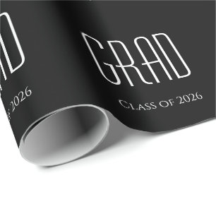 Papier Cadeau Classe de 2025 Graduation Simple Noir Blanc