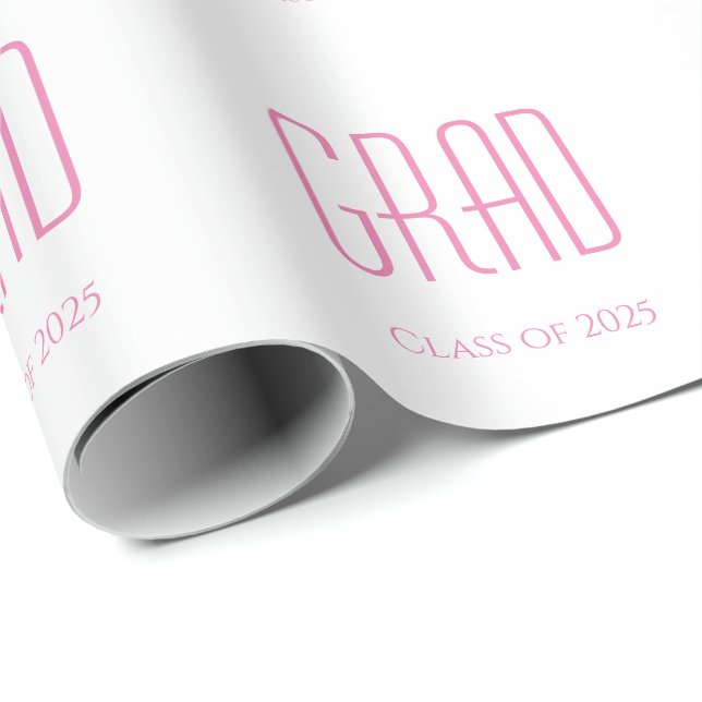 Papier Cadeau Classe de 2025 Graduation Simple Pink Typographie (Coin rond)