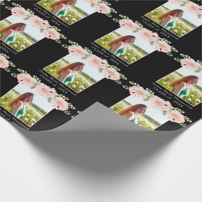 Papier Cadeau Classe de graduation florale moderne, Fleur rose 2 (Coin)