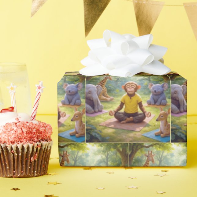 Papier Cadeau Classe De Yoga Jungle Avec De Bons Animaux (Fête d'anniversaire)