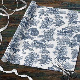 Papier Cadeau Classé élégant Chic Blue Horses Toile Motif