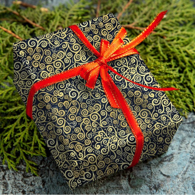 Papier Cadeau Classé Marine Bleu Et Doré Flèches Motif Boho Chic (Créateur téléchargé)