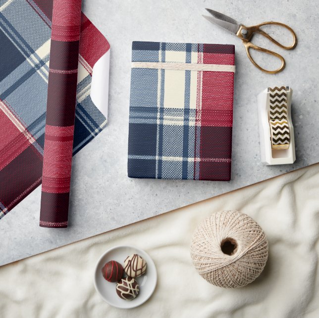 Papier Cadeau Classic Christmas Blue and Red Plaid (Artisanat)