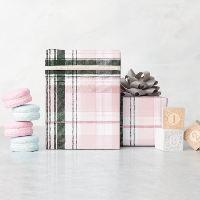 Papier Cadeau Classic Christmas pink and green Plaid (Baby Shower)